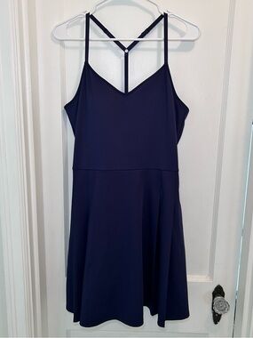 Tommy Bahama Navy Blue T-Strap Pleated Tennis Dress Built In Bra Womens L